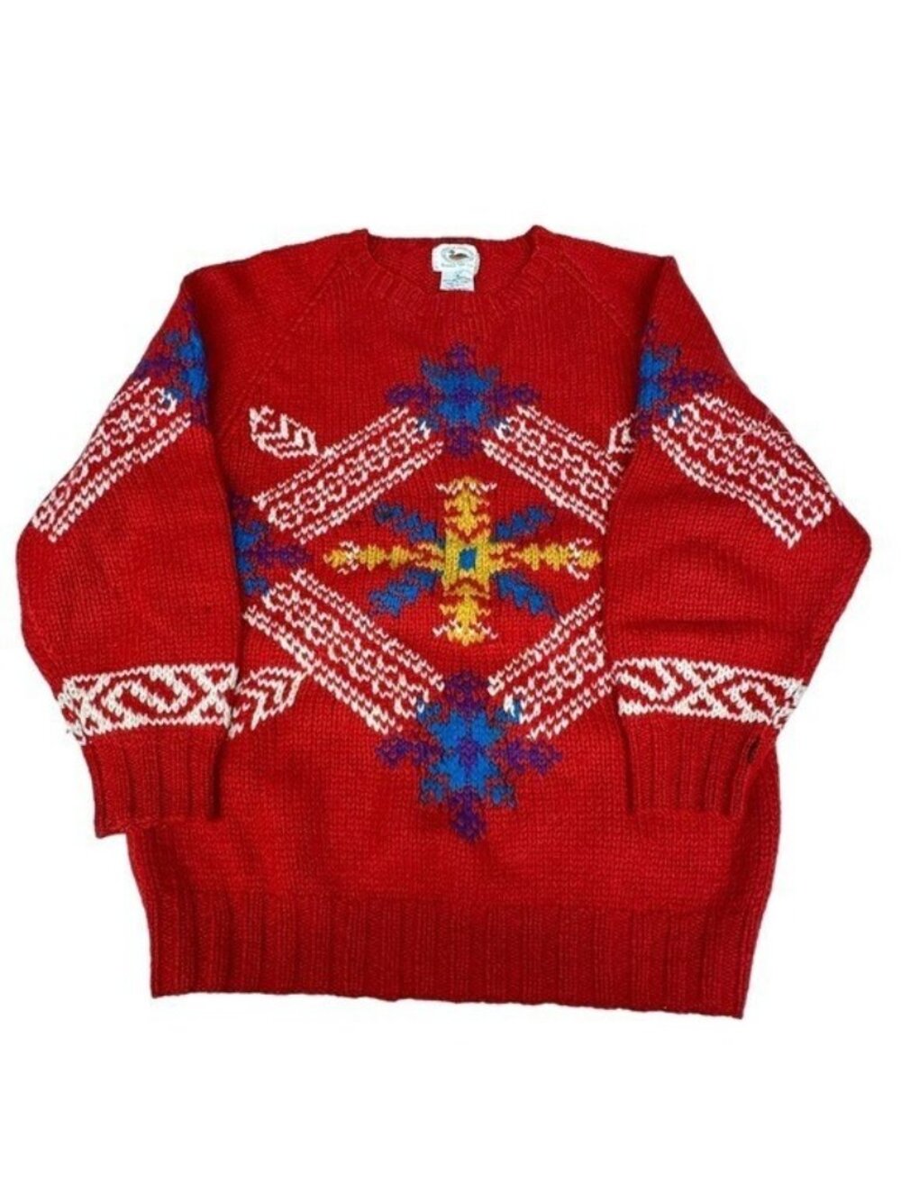 Vintage Marsh Landing Hand Knit Sweater Shetland Wool Red Nordic Fair Isle Small